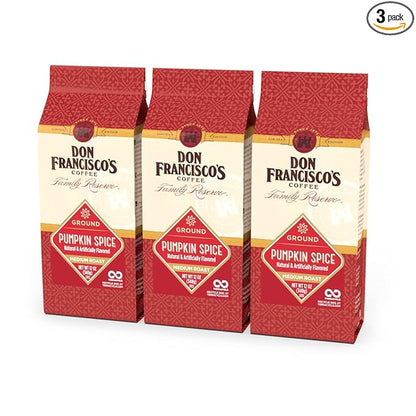 Don Francisco's Premium Pumpkin Spice Flavored Ground Coffee: 100% Arabica Beans, Rich Aroma, Perfect for Drip, Pour-Over, and French Press (3 X 12 oz Bag)