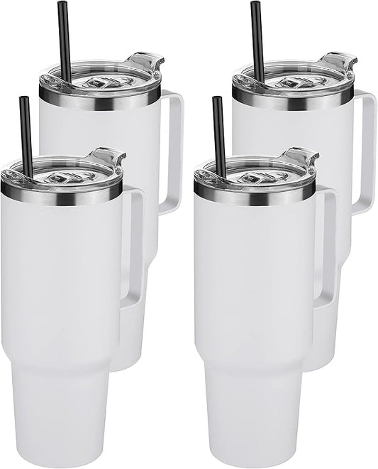 HASLE OUTFITTERS 40 oz Stainless Steel Tumbler with Handle, Vacuum Insulated Tumblers Bulk, Reusable Double Wall Travel Coffee Mug, Durable Powder Coated Water Bottles(White, 4)