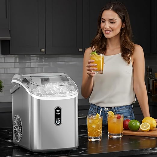 Antarctic Star Nugget Ice Maker Countertop with Soft Chewable Ice, Portable Sonic Ice Maker with Basket and Scoop, Removable Top Cover, Auto-Cleaning for Home/Party/RV/Camping (Grey)