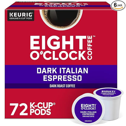 Eight O'Clock Coffee Dark Italian Espresso Roast, Keurig Single Serve K-Cup Pods, Dark Roast, 12 Count (Pack of 6)