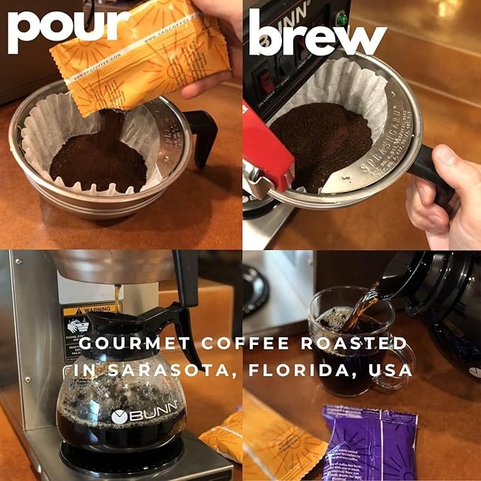 Ground Coffee | Decaf Dark Roast Low Acid Mold Free Pouches | Decaffeinated Bulk Packets | Gourmet Powder Packs for 12 Cup Drip Maker | Premium Highest Rated Individual Premeasured Commercial Bags