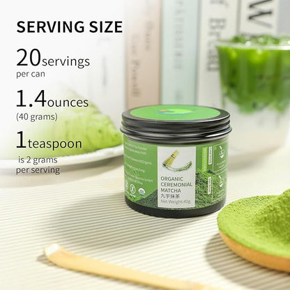 Organic Matcha Green Tea Powder First Harvest Ceremonial Grade 100% Pure Premium Unsweetened Matcha for Drinking No Additives 1.41oz(40g) tin Jiuyu