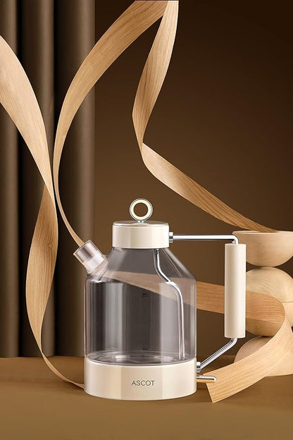 Electric Kettle, ASCOT Glass Electric Tea Kettle 1.5L 1500W Retro Tea Heater & Hot Water Boiler, No Plastic, BPA-Free, Cordless, with Auto Shut-Off and Boil-Dry Protection (Creme)