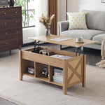 Load image into Gallery viewer, VINGLI Lift Top Coffee Table, Oak Top with Rattan Frame, Farmhouse Cross-Sided Design, with Storage Shelf/Hidden Compartment, Gas Lift Mesa De Centro para Sala Pop Up Coffee Table