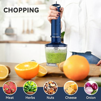 Immersion Blender Handheld 5 in 1 Hand Blender, 1000W Hand Mixer Stick, BPA-Free 12 Speed Handheld Blender 304 Stainless, Beaker, Chopper, Whisk and Milk Frother, Soup, Smoothies, Baby Food, Sauce