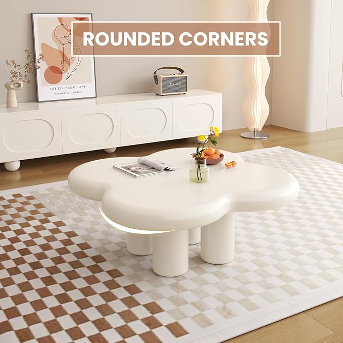 Cloud Coffee Table with 4 Legs, Modern Coffee Table, Irregular Center Table for Living Room, Bedroom, Office, Small Spaces, Easy to Assemble
