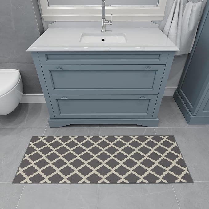 Ottomanson Hallway Runner Rug 2'2" x 6' Non Slip Trellis Area Rugs Easy to Clean Laundry Rug Runner Durable & Pet Friendly Floor Carpet Runners for Hallways Entryway Living Room Kitchen, Gray