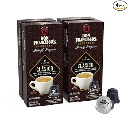 Don Francisco's Clasico Espresso Pods: 40 Recyclable Aluminum Capsules, Intensity 9 Dark Roast, Compatible with Nespresso Original Line Machines - Bold Cuban-Style with Spicy Chocolate Notes