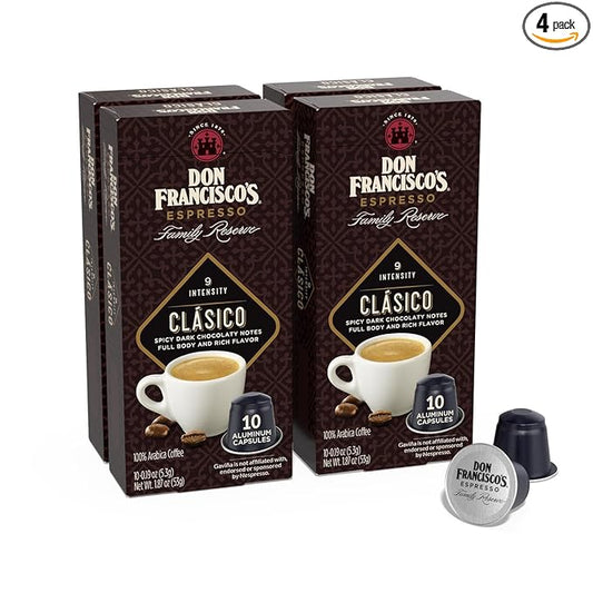 Don Francisco's Clasico Espresso Pods: 40 Recyclable Aluminum Capsules, Intensity 9 Dark Roast, Compatible with Nespresso Original Line Machines - Bold Cuban-Style with Spicy Chocolate Notes
