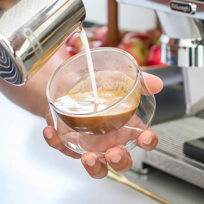 KRUVE IMAGINE Coffee Cups - Handcrafted Double-Wall Glass Cups (Set of 2, (10oz/300ml) - Perfect for Latte Art & Espresso - Durable Borosilicate Glass - Ideal Gift for Coffee Mugs Lovers - Latte Plus