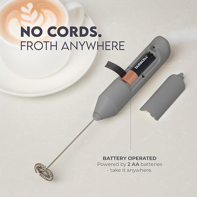 Zulay Kitchen FrothMate Powerful Milk Frother Portable & Compact Handheld Foam Maker Lattes, Cappuccinos (Gray, Froth Mate)