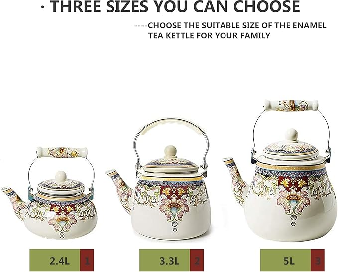 Floral Ceramic Enamel Teapot Tea Kettle for Stovetop,Large Porcelain Enameled Teakettle (3.3QT Mystery flower)