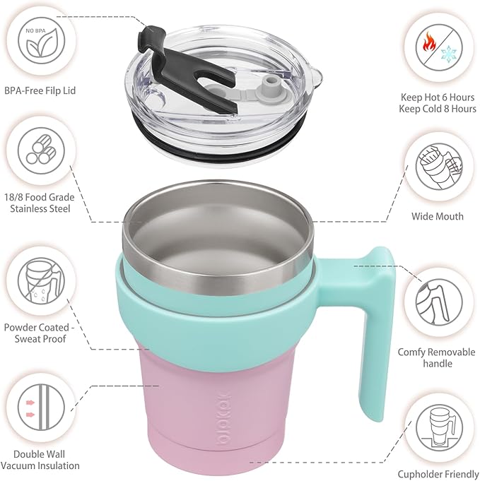 BJPKPK 10 oz Tumbler With Handle Stainless Steel Insulated Tumblers With Lid And Straw For Women,Bubble Gum