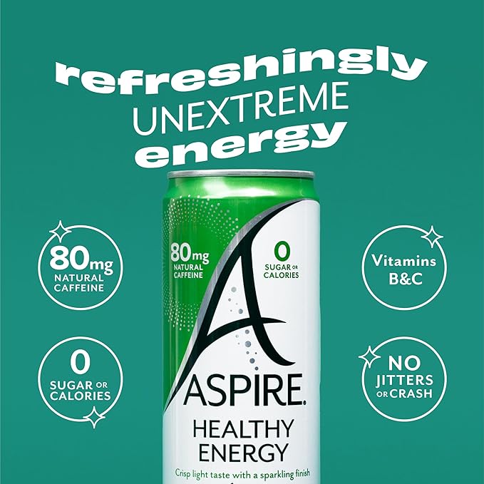 ASPIRE® Apple Acai, Healthy Energy Drink 80mg Natural Caffeine, Zero Sugar No Carbs Keto Friendly, 12 Pack Green Tea Sugar Free Drink Low Caffeine Zero Calorie
