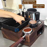 Load image into Gallery viewer, Espresso tamping station and knock box,Wooden portafilter holder,Espresso organizer station box,Tamping station fit for storage 51/54/58mm coffee accessories,Multifunctional espresso station