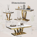Load image into Gallery viewer, 3 Piece Living Room Table Set, Luxury Coffee Table Set with White Top &amp; Gold Diamond-Shaped Stainless Steel Frame, 1 Coffee Table + 1 Console Table + 1 End Table for Home Office