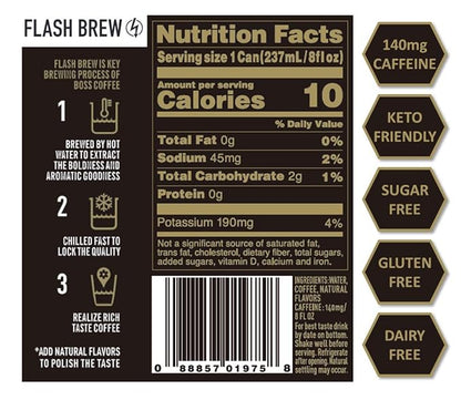 BOSS Coffee by Suntory - Japanese Flash Brew Original Black Coffee, 8oz 12 Pack, Imported from Japan, Espresso Doubleshot, Ready to Drink, Keto Friendly, Vegan, No Sugar, No Dairy