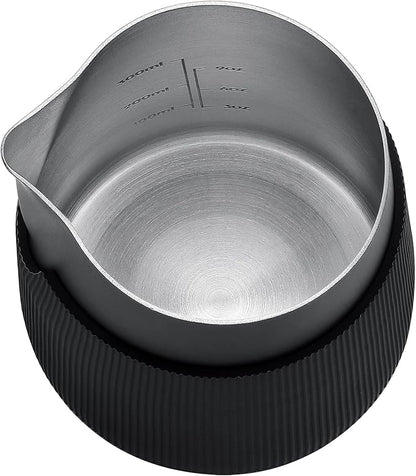 Normcore Handleless Milk Pitcher - Espresso Steaming Pitcher with Round Spout - 18/8 Stainless Steel Milk Frothing Jug, Black Non-Stick - Premium Barista Tools - Black - 15.2 oz (450 ml)