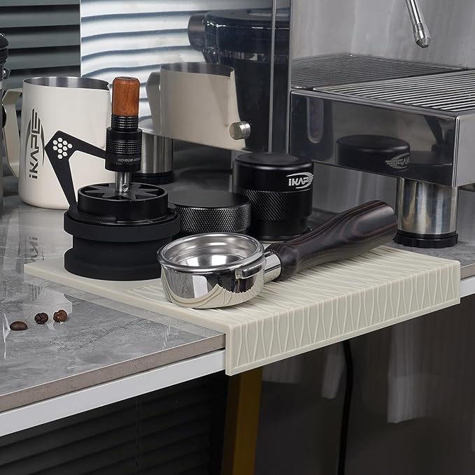 IKAPE Espresso Tamping Mat, Food Grade Silicone Coffee Tamper Mat, Portafilter Tamp Mat Espresso Accessory For Baristas, Waterproof Heat Resistant Tamping Pad Mat for Counter(Cream)