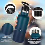 Volhoply 17oz Kids Insulated Water Bottle,Stainless Steel Water Bottles with Straw Lid,Reusable Metal Cups Water Bottle,Double Wall Vacuum Sports School Water Flask Keep Cold (Dark Night,1 Set)