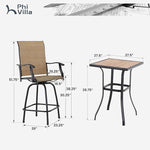 Load image into Gallery viewer, PHI VILLA 3 PCS Patio Swivel Bar Sets Textilene High Bistro Sets with 2 Outdoor Bar Stools and 1 Square Bar Table, Brown