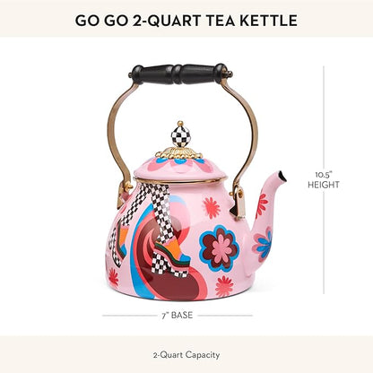 MACKENZIE-CHILDS 2-Quart Enamel Tea Kettle, Cute Tea Kettle for Stovetop, Go Go