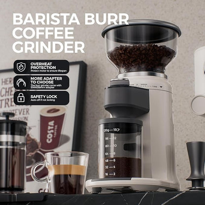 Electric Burr Coffee Been Grinder with Adjustable 24 Precise Grind Settings, 40s Digital Timer for French Press, Espresso, and Drip Pour Over, Home Use (White)