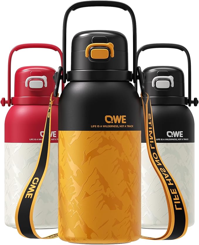 QWE Large Insulated Water Bottle with Straw&Lids,1200ml/40oz Vacuum Sealed Sport Bottles,Double Drinking,Stainless Steel Tumbler with Handle,LeakProof,BPA-Free,for Hiking,Gym,camp (Mountain Orange)