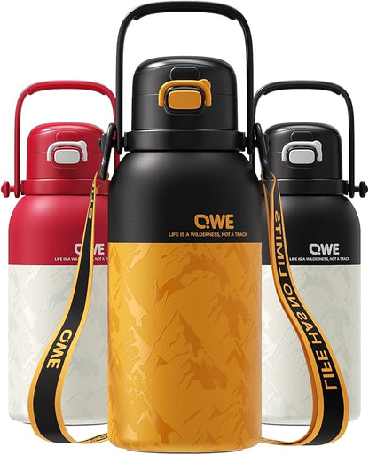 QWE Large Insulated Water Bottle with Straw&Lids,1200ml/40oz Vacuum Sealed Sport Bottles,Double Drinking,Stainless Steel Tumbler with Handle,LeakProof,BPA-Free,for Hiking,Gym,camp (Mountain Orange)