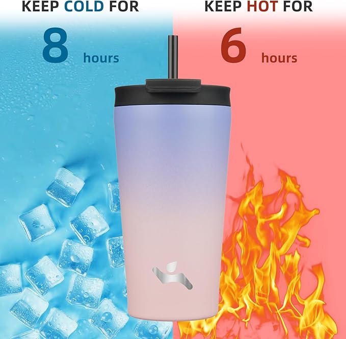 18OZ Insulated Tumbler with Lid and 2 Straws Stainless Steel Water Bottle Vacuum Travel Mug Coffee Cup,Pastel Sunset