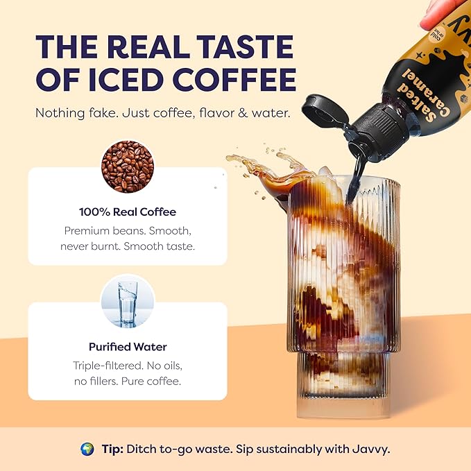 Coffee Concentrate - Limited Release Flavors - Cold Brew Coffee, Perfect for Hot or Iced Instant Coffees, Hot Drinks, Cold Brew Concentrate, 35 Servings - Salted Caramel