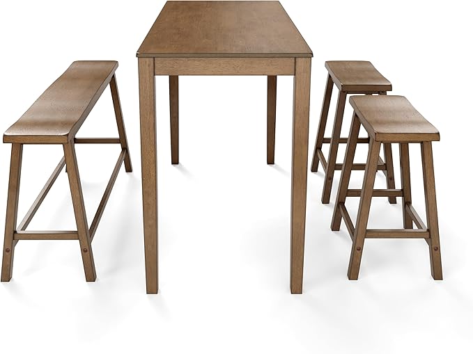 PHI VILLA Dining Table Set for 4, Counter Height Dining Table with 2 Chairs and 1 Bench, Solid Wood Table Sets for Farmhouse, Rustic Kitchen and Dining Room Table Set with Chairs, Rustic Caramel