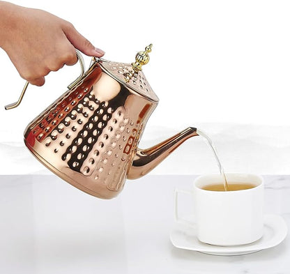 SANQIAHOME 1.2L(40oz) Stainless Steel Hammer Patterned Teapot With Removeable Infuser,Loose leaf cover,Copper