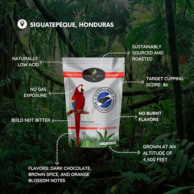 Canopy Point Coffee Honduras Dark Roast | Medium Ground Coffee for Pour Over, Coffee Pot, Siphon, Chemex, Refillable K-Cup | Arabica specialty small batch roasted to order with strong chocolate notes & aroma