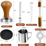 Load image into Gallery viewer, 22Pcs Espresso Accessories Kit, 51mm Tamper Tool Espresso, Coffee Tamper with Espresso WDT Tool, Tamper Mat, Coffee Stirrer, Frothing Pitcher, Latte Art Pen and 16 Coffee Stencils, Latte Art Kit