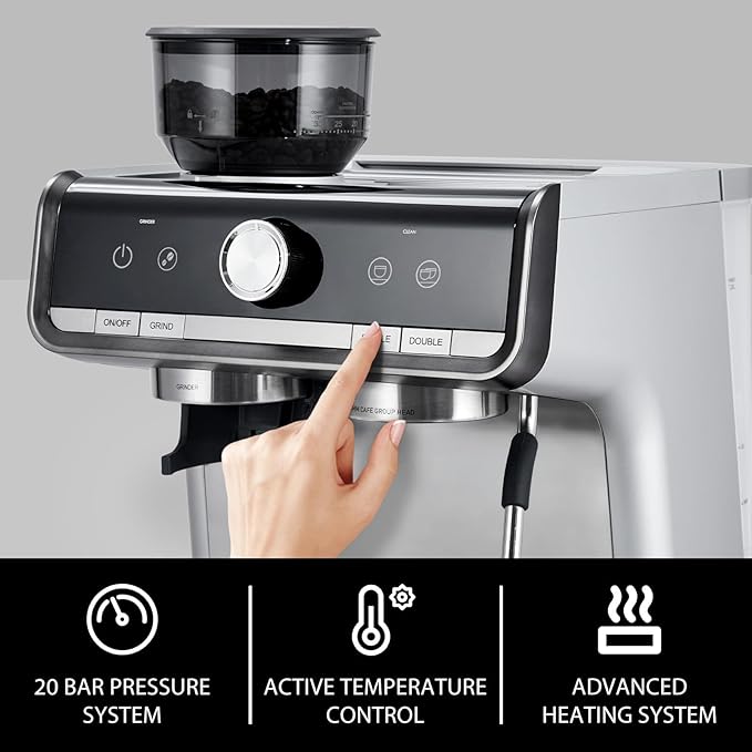 20 Bar Espresso Machine ，with Built-in Grinder & Milk Frother, Professional Stainless Steel Coffee Maker for Home, Café-Quality Latte & Cappuccino