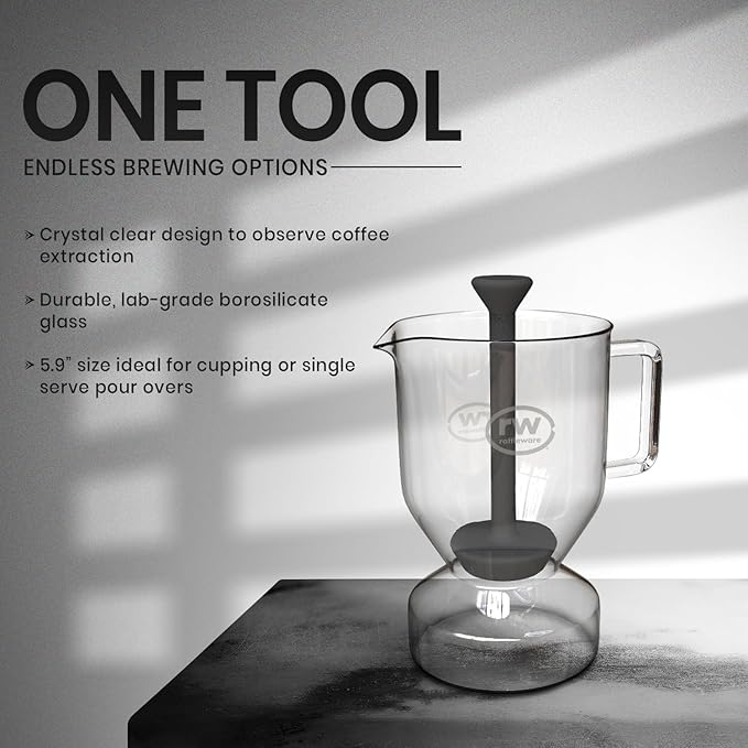 Rattleware Glass Cupping Brewer 300ml – Heat Resistant Specialty Coffee Brewer for Professional Baristas and Home Use, Clear Flavor Extraction, Durable Glass Construction, Easy Pouring and Cleaning