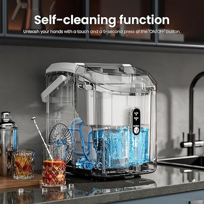 Kismile Nugget Ice Makers Countertop,35Lbs/24H,Portable Countertop Machine with Chewable Pellet Ice,Self-Cleaning,One-Click Operation for Home/Office(White)
