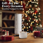 Load image into Gallery viewer, 10 Ounce White Porcelain Stackable Cappuccino Cups with Stainless Steel Holder, Set of 4, Durable Ceramic, Perfect for Home, Office, or Gift