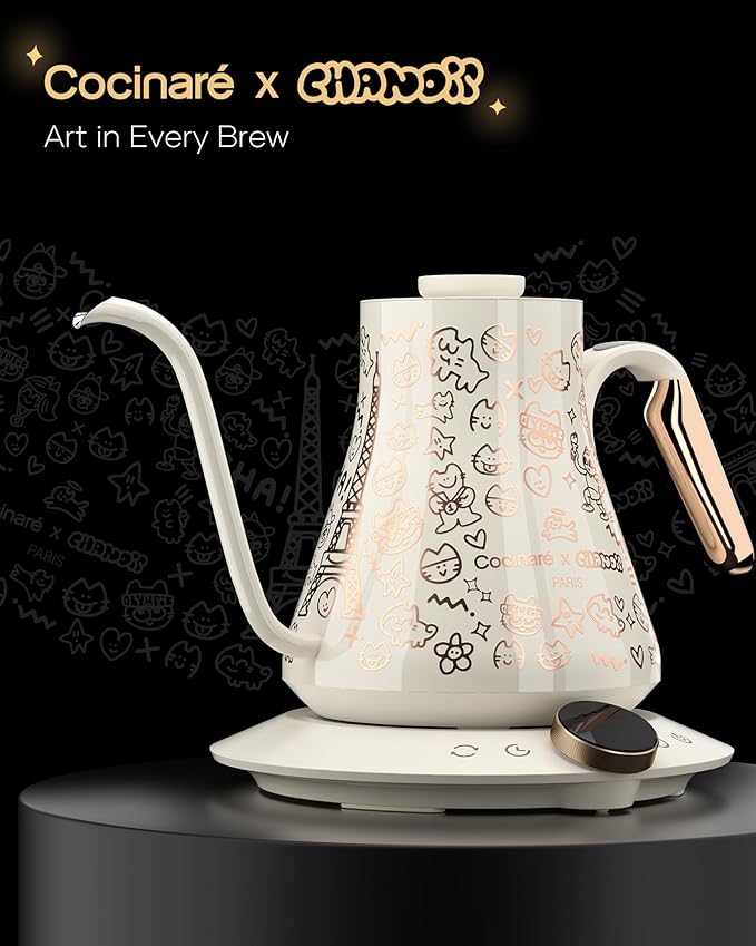 Cocinare x Chanoir FLOW M9 Pro Electric Kettle, Art de Paris Collaboration, Premium Gift Box Packaging with Coffee Mat, ±0.5℉ Temp Control for Coffee & Tea (Chanoir White)