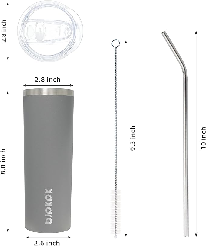 BJPKPK Skinny Tumbler with Lid 20 oz Stainless Steel Slim Vacuum Insulated Tumblers Cup,Gray