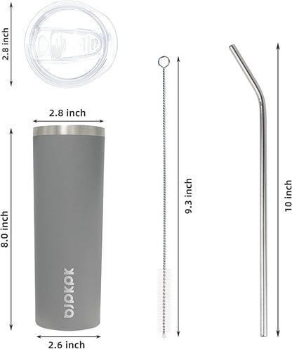 BJPKPK Skinny Tumbler with Lid 20 oz Stainless Steel Slim Vacuum Insulated Tumblers Cup,Gray