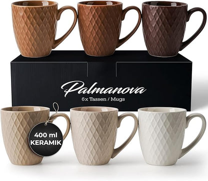 MIAMIO 6 x 14 Oz Coffee Mug Set - Modern Ceramic Matt - Palmanova Collection (Beige)