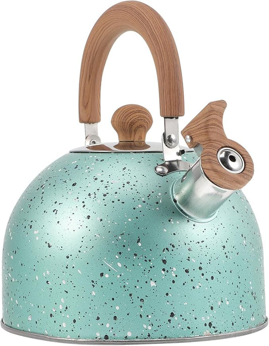 Hemoton Whistling Tea Kettle for Stovetop Stainless Steel Tea Pot Kettles Water Kettle Stove Coffee Kettle with Cool Grip Ergonomic Handle for Boiling Water 2L Green