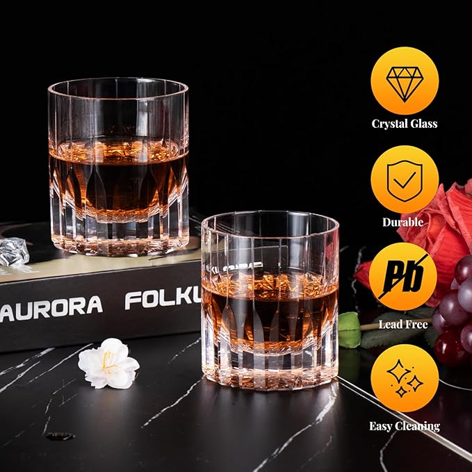 KAMMAK Whiskey Glasses, 7.7 oz (220 ml) Old Fashioned Tumbler, Thick Base Glass with Delicate Rim & Seamless Design for Scotch, Bourbon, Cocktails, Lead-Free Barware