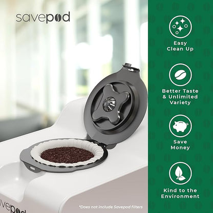 SavePod Coffee Pod Maker with Reusable Coffee Pods, Compatible with Keurig and K-Cup Coffee Machines, Smart, Easy to Use & Convenient (Black Ring)