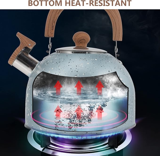Hemoton Stovetop Tea Kettle Stainless Steel Whistling Teapot Water Kettle Stove Coffee Kettle with Ergonomic Handle for Boiling Water 2L Blue