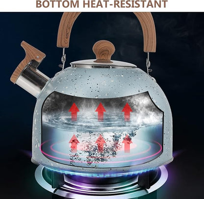 Hemoton Stovetop Tea Kettle Stainless Steel Whistling Teapot Water Kettle Stove Coffee Kettle with Ergonomic Handle for Boiling Water 2L Blue