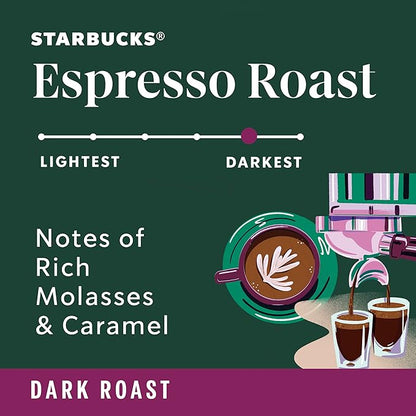 Starbucks Whole Bean Coffee, Dark Roast Coffee, Espresso Roast, 100% Arabica, 6 bags (18 oz each)