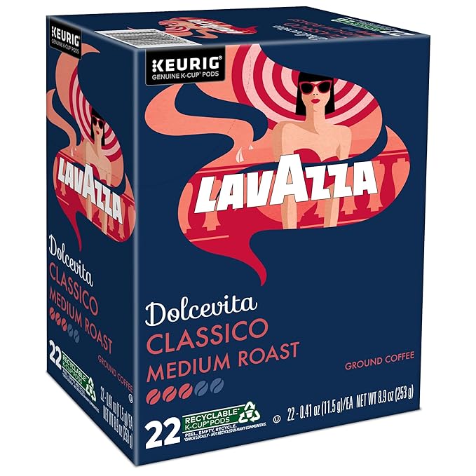 Lavazza Dolcevita Classico, Single-Serve Keurig K-Cup Pods, Medium Roast Coffee, 88-Count Box (4 Packs of 22)